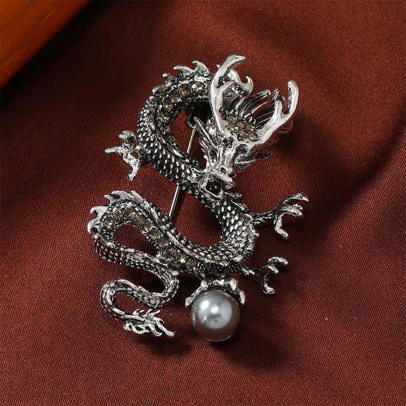Buddha Stones Broche de fuerza de perla con dragón dominante - Dragón gris plateado 2,4*5 cm - image 5