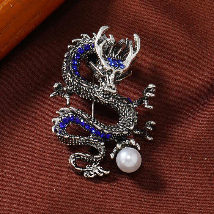 Buddha Stones Broche de fuerza de perla con dragón dominante - Dragón azul plateado 2,4*5 cm - image 3