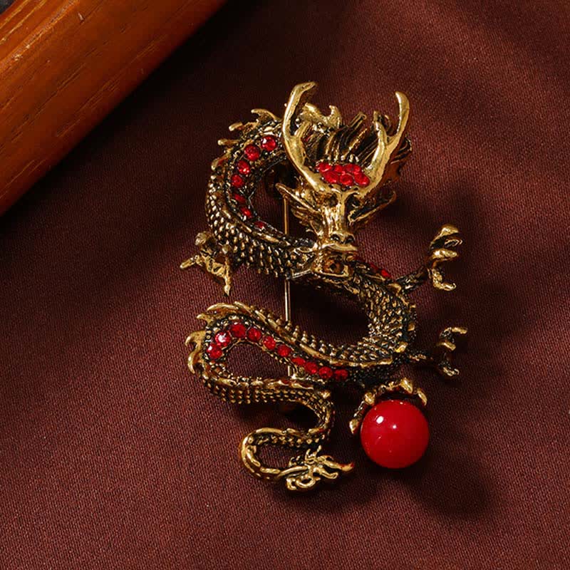 Buddha Stones Broche de fuerza de perla con dragón dominante - Dragón rojo dorado 2,4*5 cm - image 8
