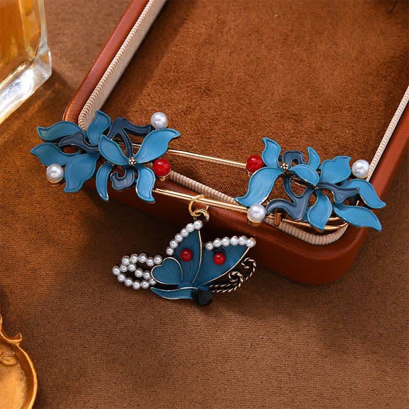 Buddha Stones Broche de cloisonné de esmalte con forma de pez koi, mariposa y perla que simboliza la prosperidad. - Mariposa 8,2*(2,2+2,3)cm - image 3