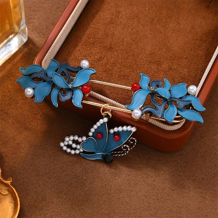 Buddha Stones Broche de cloisonné de esmalte con forma de pez koi, mariposa y perla que simboliza la prosperidad. - Mariposa 8,2*(2,2+2,3)cm - image 3