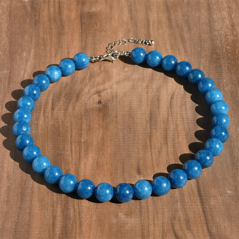 Buddha Stones Collar con cuentas de turmalina aguamarina de cristal natural de 12 mm para sanación. - Apatita natural (el color puede variar) - image 15