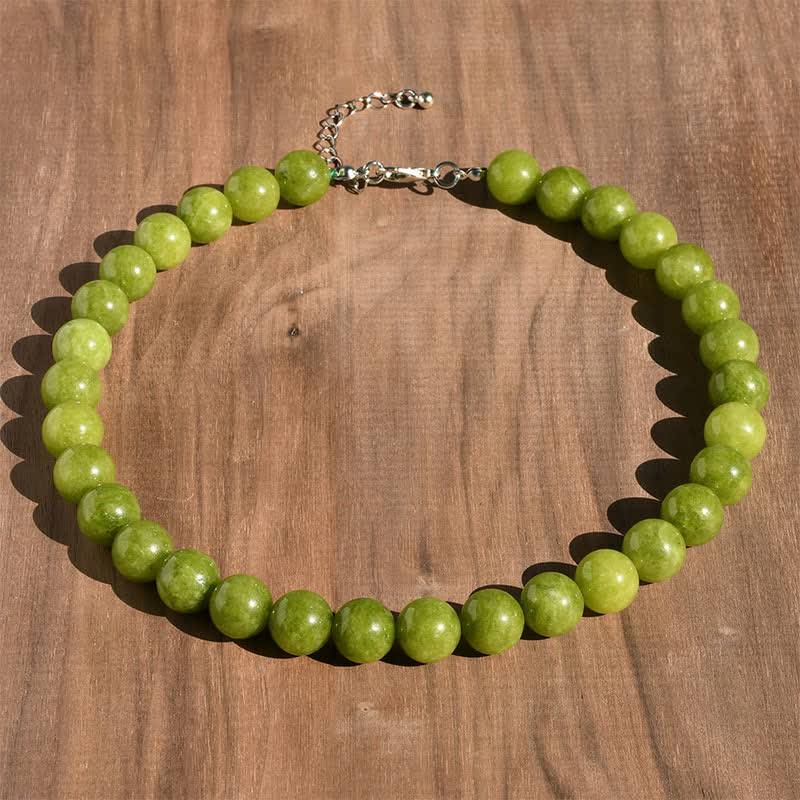 Buddha Stones Collar con cuentas de turmalina aguamarina de cristal natural de 12 mm para sanación. - Peridoto natural (el color puede variar) - image 11