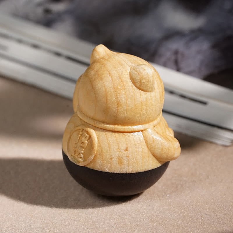 Buddha Stones Mini gato de la suerte para atraer la riqueza, tallado en madera de haya ébano, decoración protectora de 4,7*4 cm. - image 6