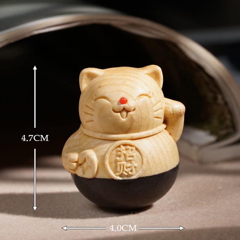 Buddha Stones Mini gato de la suerte para atraer la riqueza, tallado en madera de haya ébano, decoración protectora de 4,7*4 cm. - image 8