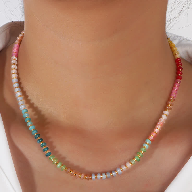 Buddha Stones Collar de sanación con cuentas degradadas de topacio, cuarzo transparente y aguamarina natural. - Cuentas de color degradado - image 0