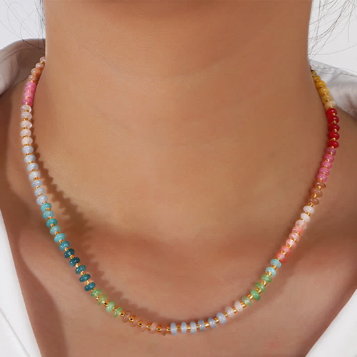 Buddha Stones Collar de sanación con cuentas degradadas de topacio, cuarzo transparente y aguamarina natural. - Cuentas de color degradado - image 0