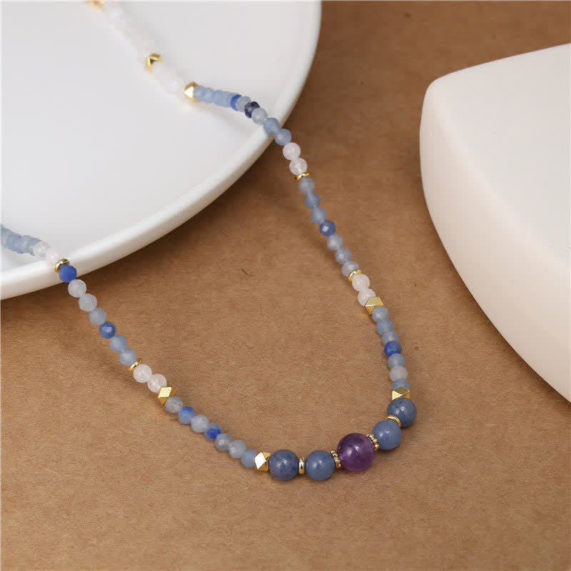 Buddha Stones Collar de cuentas de jade blanco y aventurina azul natural - image 2