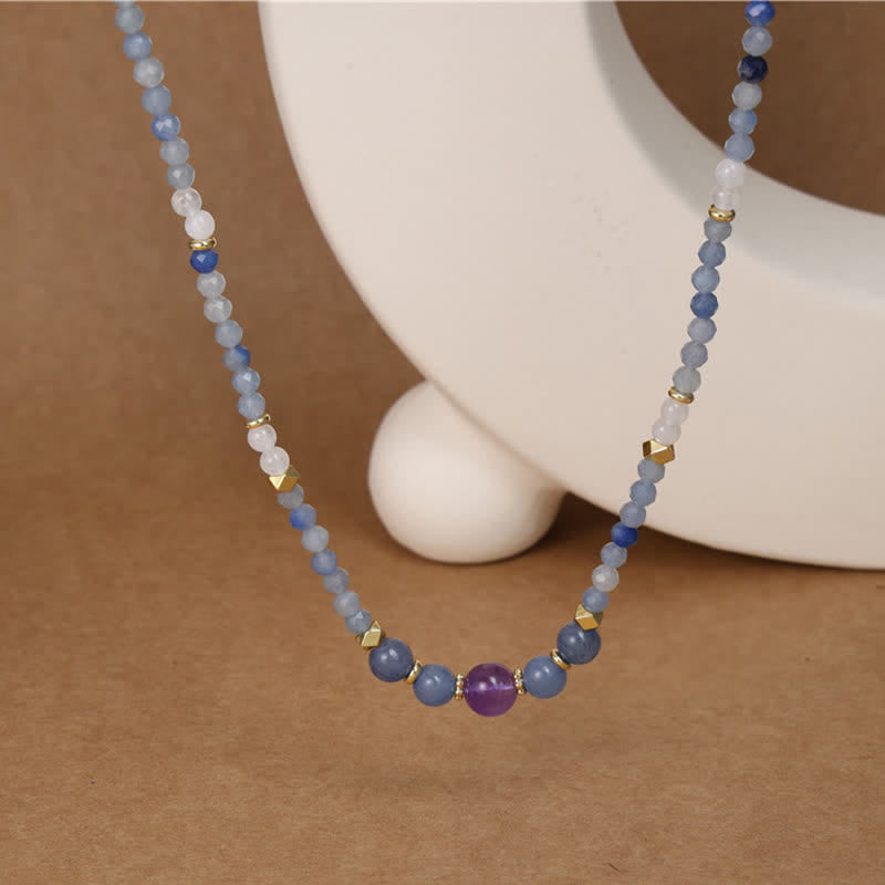 Buddha Stones Collar de cuentas de jade blanco y aventurina azul natural - image 7