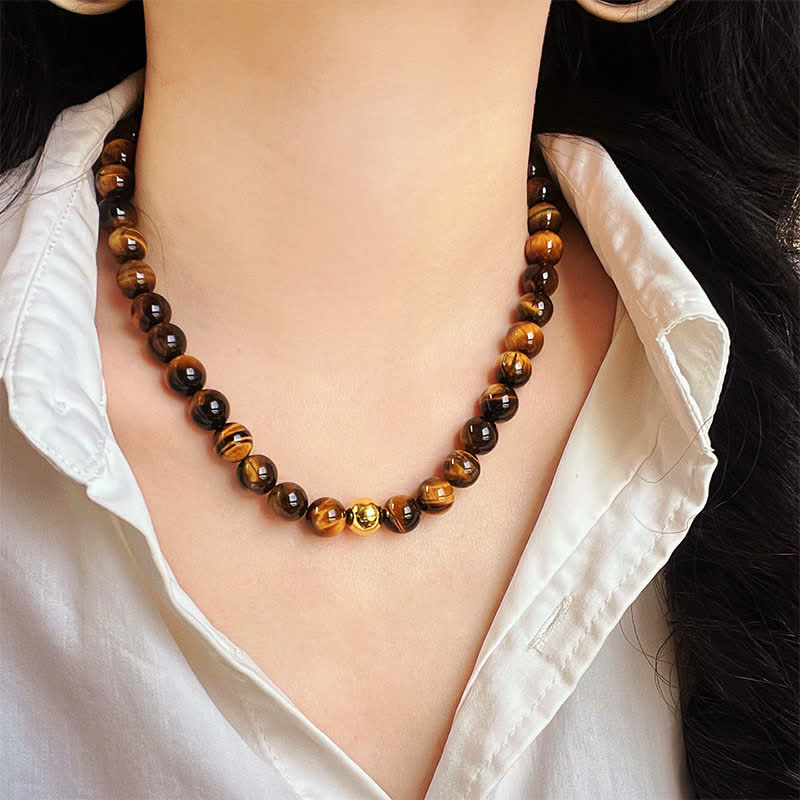 Buddha Stones Collar con cuentas de cobre y ojo de tigre natural - image 7