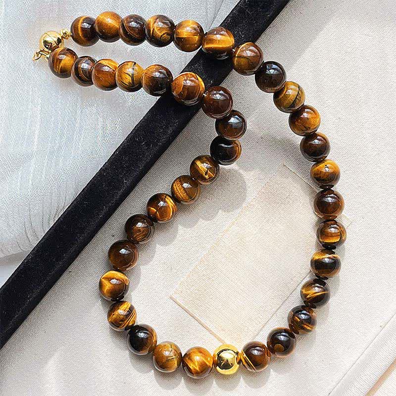 Buddha Stones Collar con cuentas de cobre y ojo de tigre natural - image 3