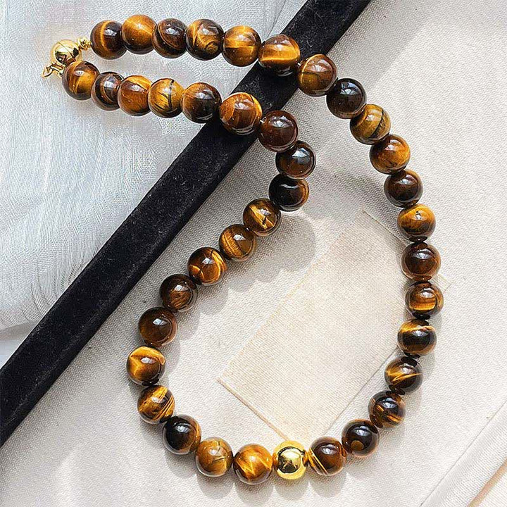 Buddha Stones Collar con cuentas de cobre y ojo de tigre natural - image 3