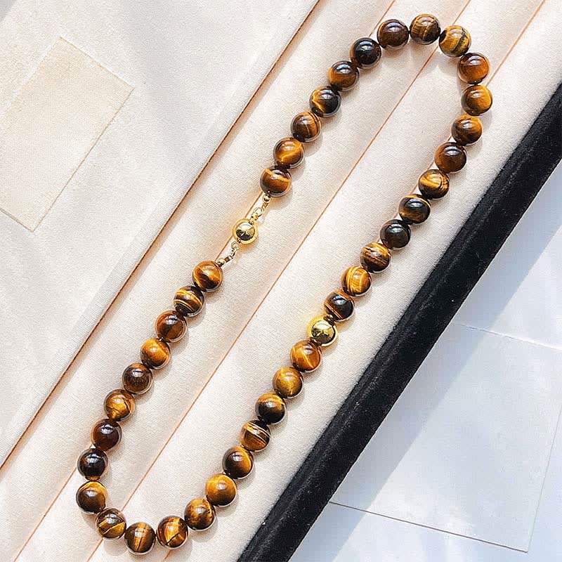 Buddha Stones Collar con cuentas de cobre y ojo de tigre natural - image 1