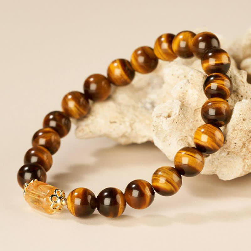 Buddha Stones Pulsera de fuerza con cuentas de citrino ojo de tigre - image 3