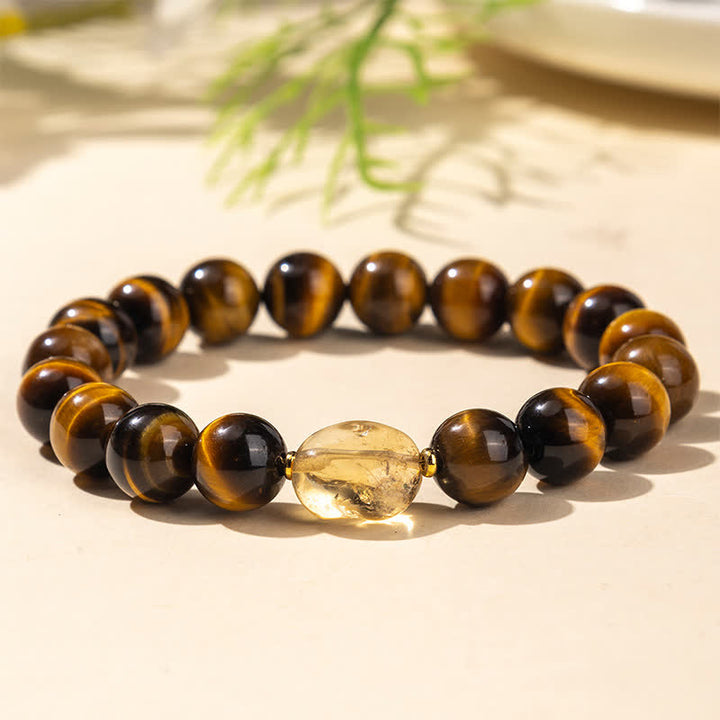 Buddha Stones Pulsera con cuentas de citrino ojo de tigre natural de 10 mm - Ojo de Tigre (Circunferencia de la muñeca: 16–17 cm) - image 0