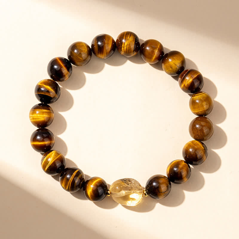 Buddha Stones Pulsera con cuentas de citrino ojo de tigre natural de 10 mm - image 1