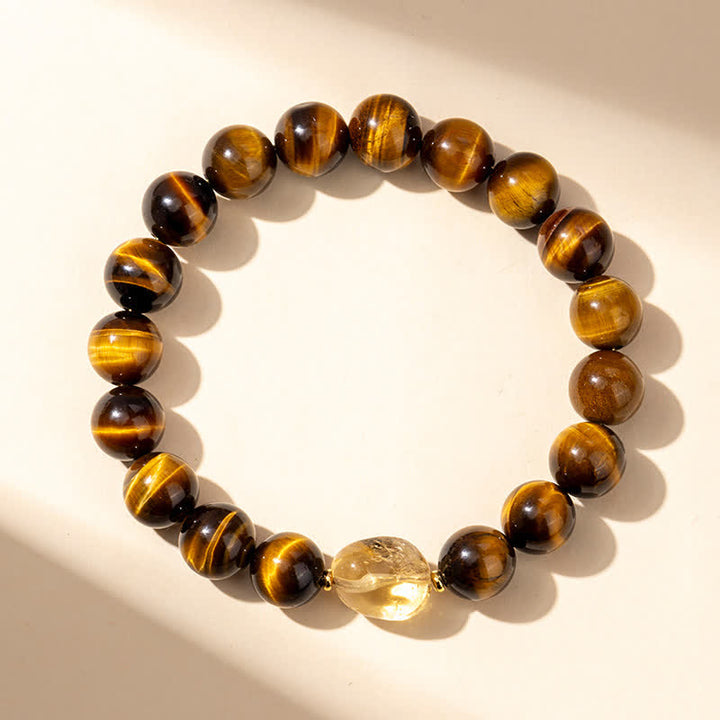 Buddha Stones Pulsera con cuentas de citrino ojo de tigre natural de 10 mm - image 1