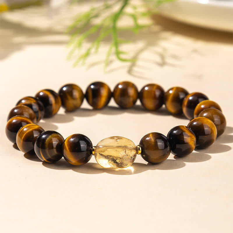 Buddha Stones Pulsera con cuentas de citrino ojo de tigre natural de 10 mm - Ojo de Tigre (Circunferencia de la muñeca: 16–17 cm) - image 0