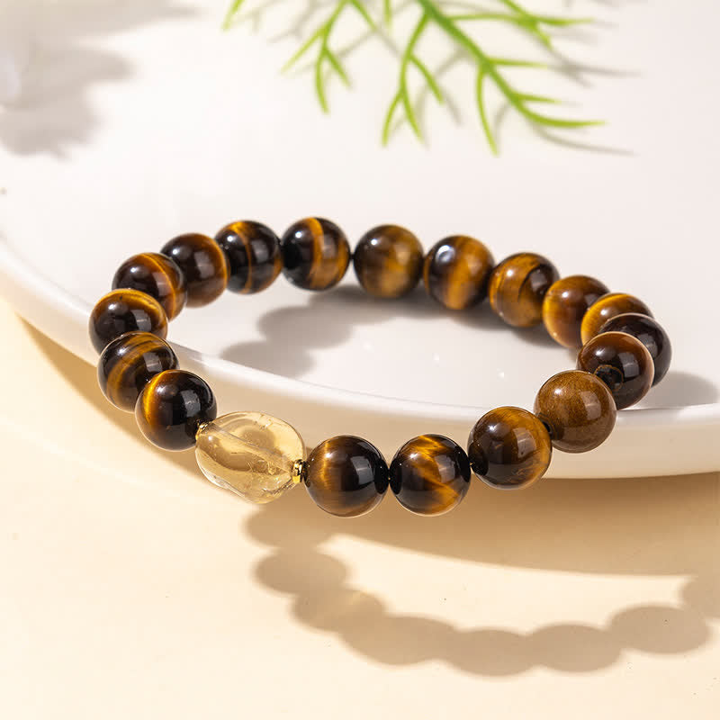 Buddha Stones Pulsera con cuentas de citrino ojo de tigre natural de 10 mm - image 2