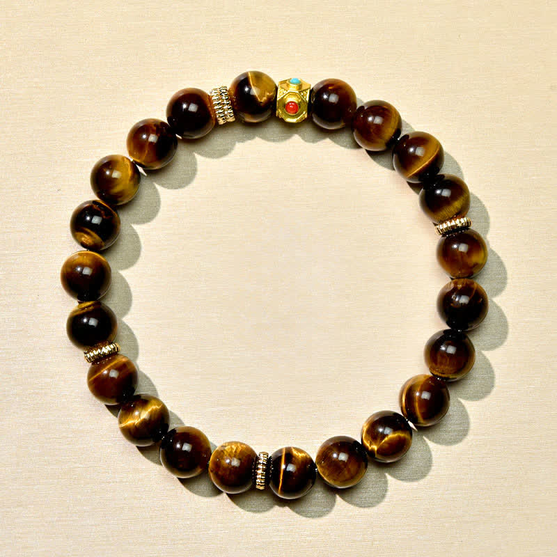 Buddha Stones Pulsera de fuerza con cuentas de ojo de tigre natural del Tíbet - image 3