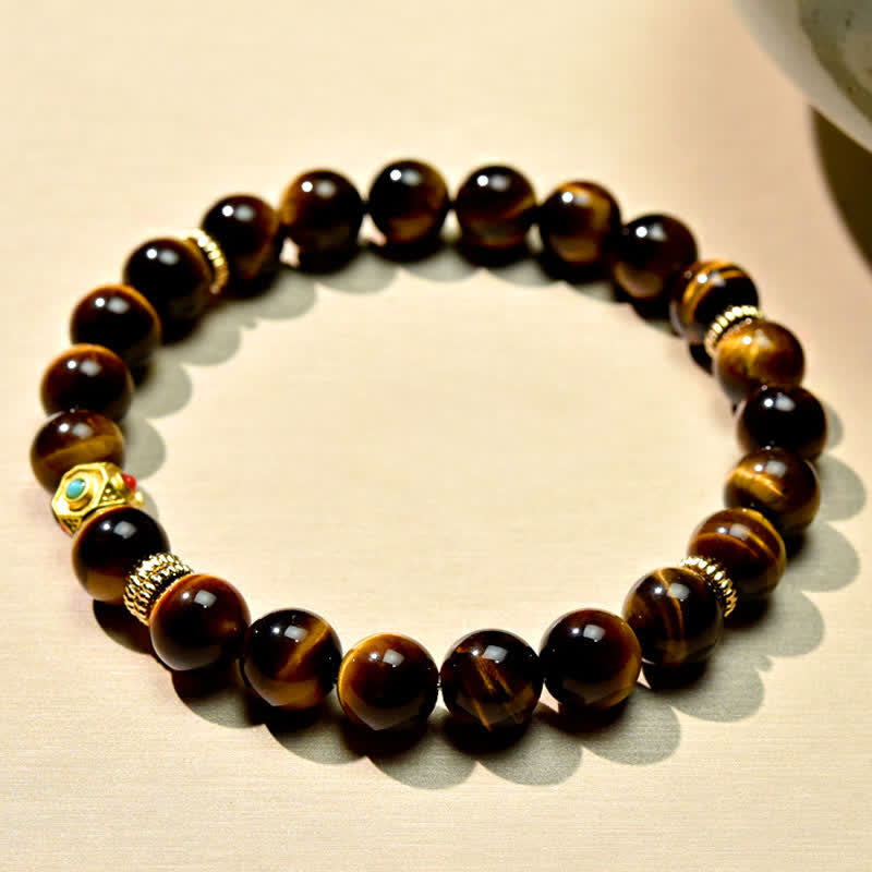 Buddha Stones Pulsera de fuerza con cuentas de ojo de tigre natural del Tíbet - image 4