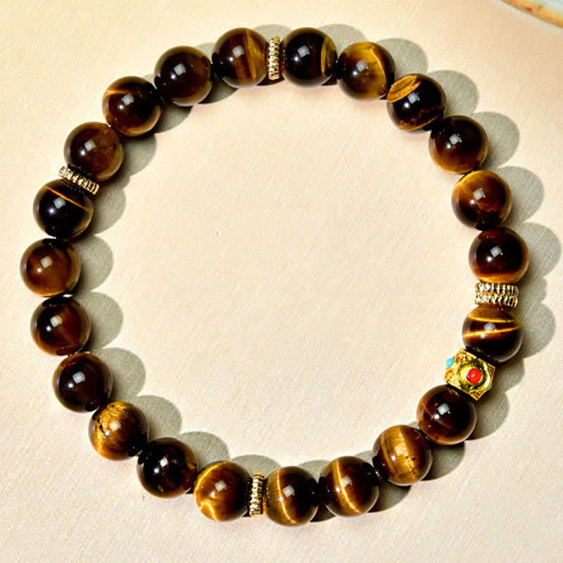 Buddha Stones Pulsera de fuerza con cuentas de ojo de tigre natural del Tíbet - image 1