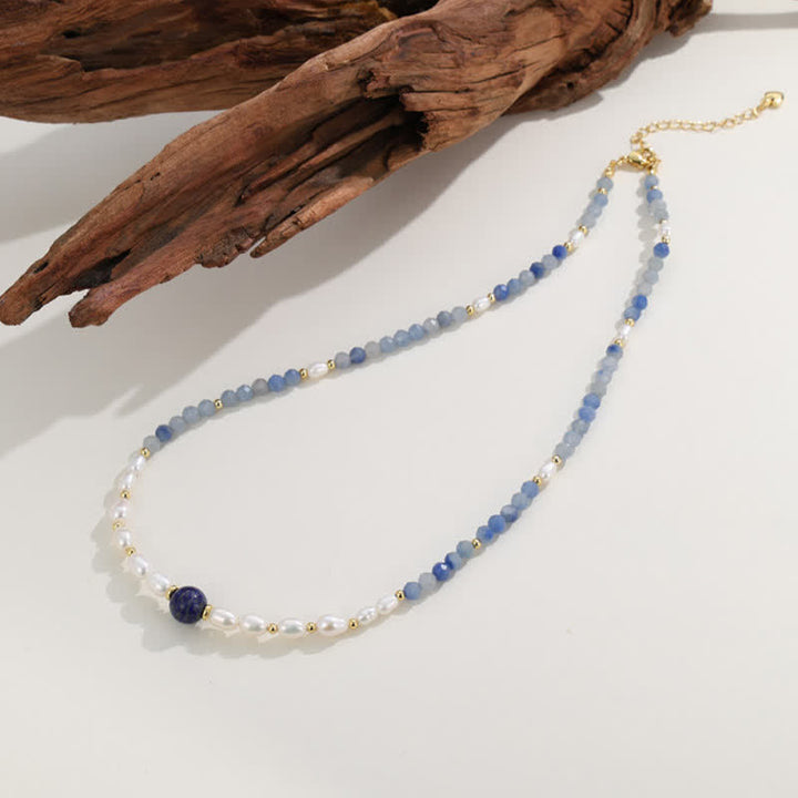 Buddha Stones Collar con concentración de perlas, lapislázuli y aventurina azul natural - image 3