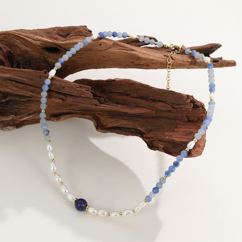 Buddha Stones Collar con concentración de perlas, lapislázuli y aventurina azul natural - image 2