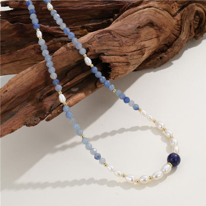 Buddha Stones Collar con concentración de perlas, lapislázuli y aventurina azul natural - image 11