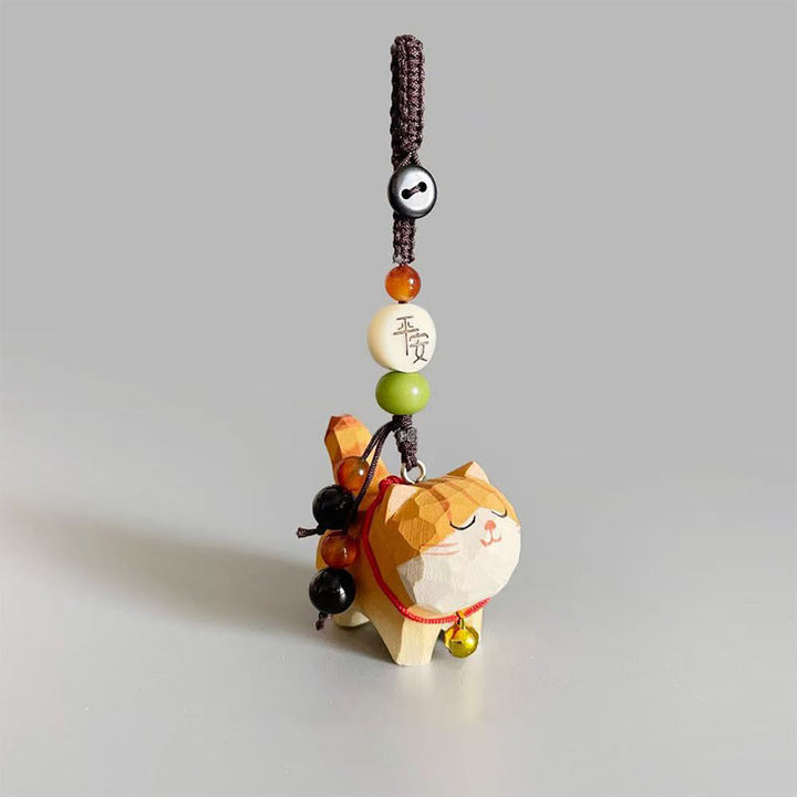 Buddha Stones Llavero Gato Atigrado Naranja Madera de Tilo Madera de Melocotón Paz Seguro Flor de Ciruelo Om Mani Padme Hum Pureza - Paz y seguridad - image 0