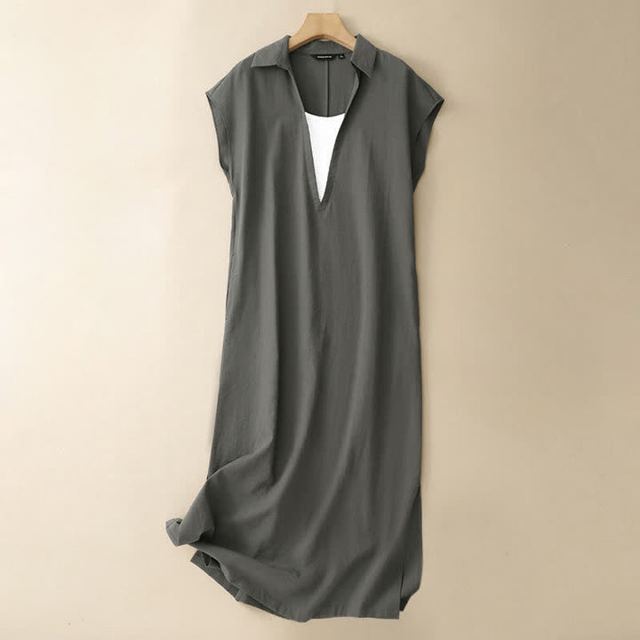 Buddha Stones Vestido de verano minimalista sin mangas para mujer con abertura lateral y bolsillo. - Verde oliva oscuro - US14，UK/AU18，EU46 (2XL) - image 15