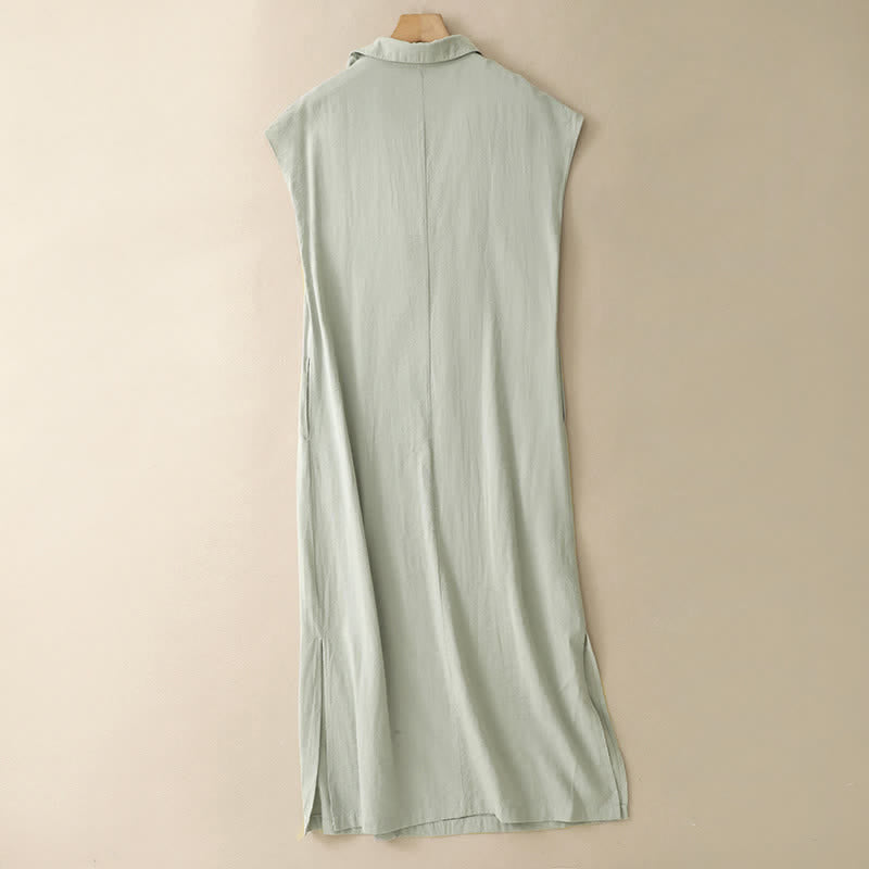 Buddha Stones Vestido de verano minimalista sin mangas para mujer con abertura lateral y bolsillo. - image 1