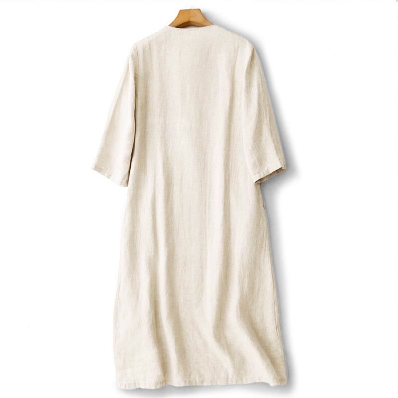 Buddha Stones Vestido de verano para mujer de manga corta, liso, con bordados y bolsillos. - image 8