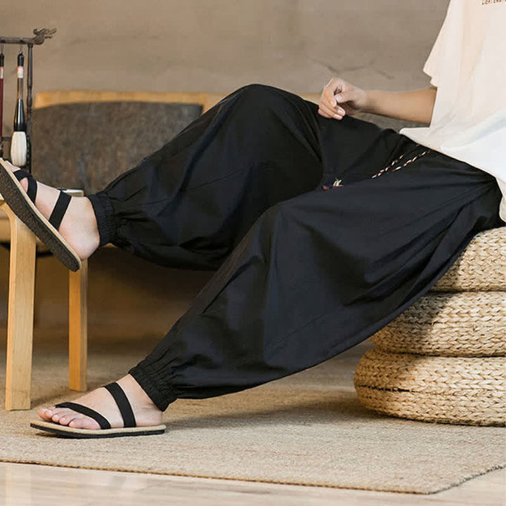 Buddha Stones Pantalones harem de verano informales para hombre con cordón ajustable, bajo elástico y bolsillos. - image 17
