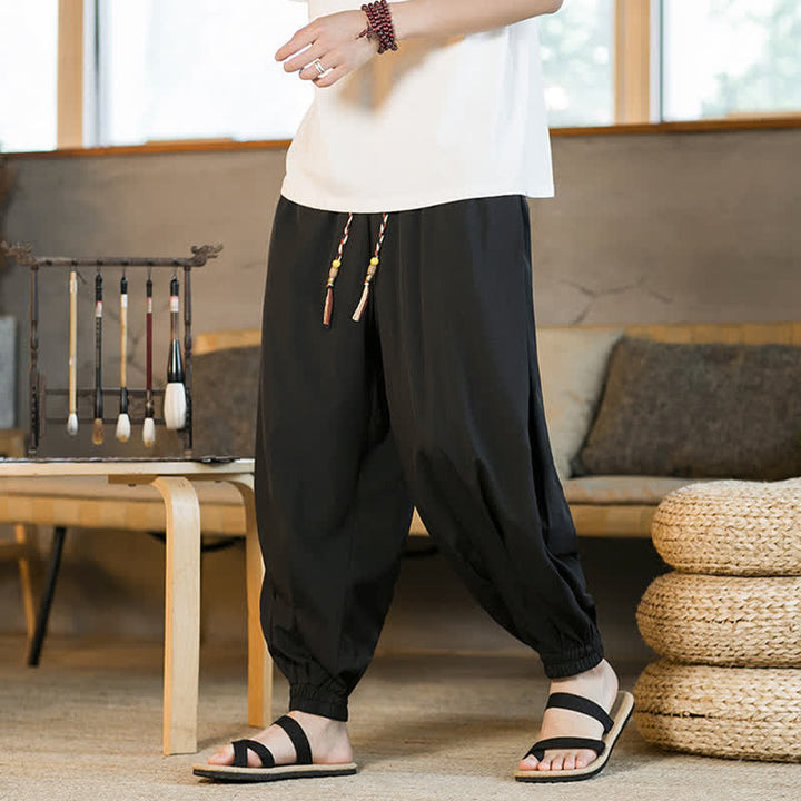 Buddha Stones Pantalones harem de verano informales para hombre con cordón ajustable, bajo elástico y bolsillos. - image 11