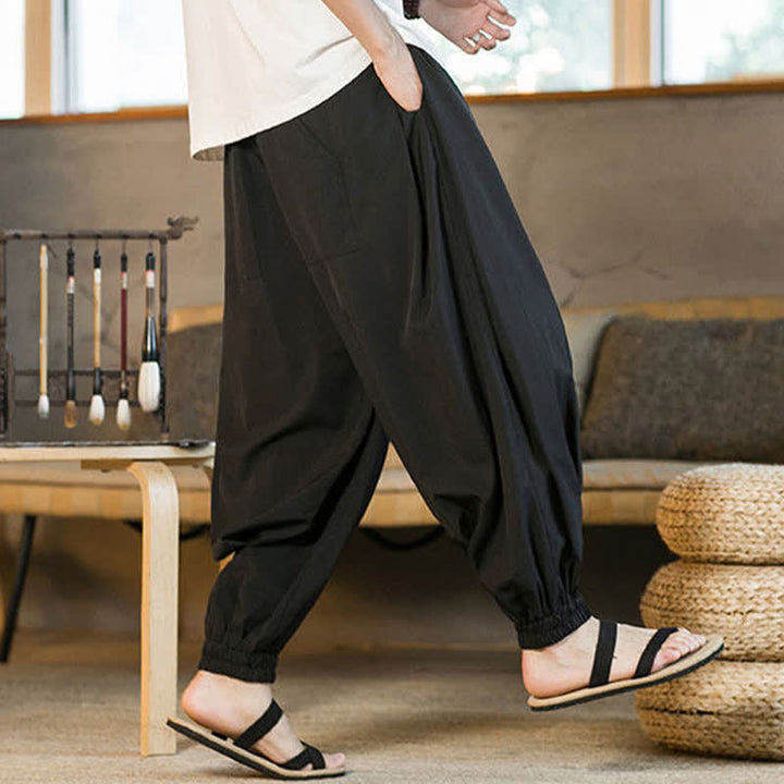 Buddha Stones Pantalones harem de verano informales para hombre con cordón ajustable, bajo elástico y bolsillos. - image 16