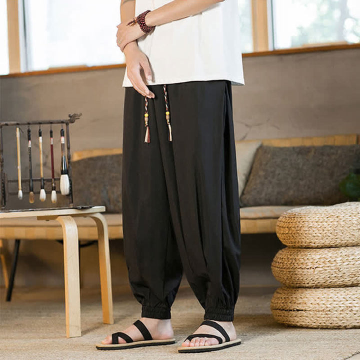 Buddha Stones Pantalones harem de verano informales para hombre con cordón ajustable, bajo elástico y bolsillos. - image 7