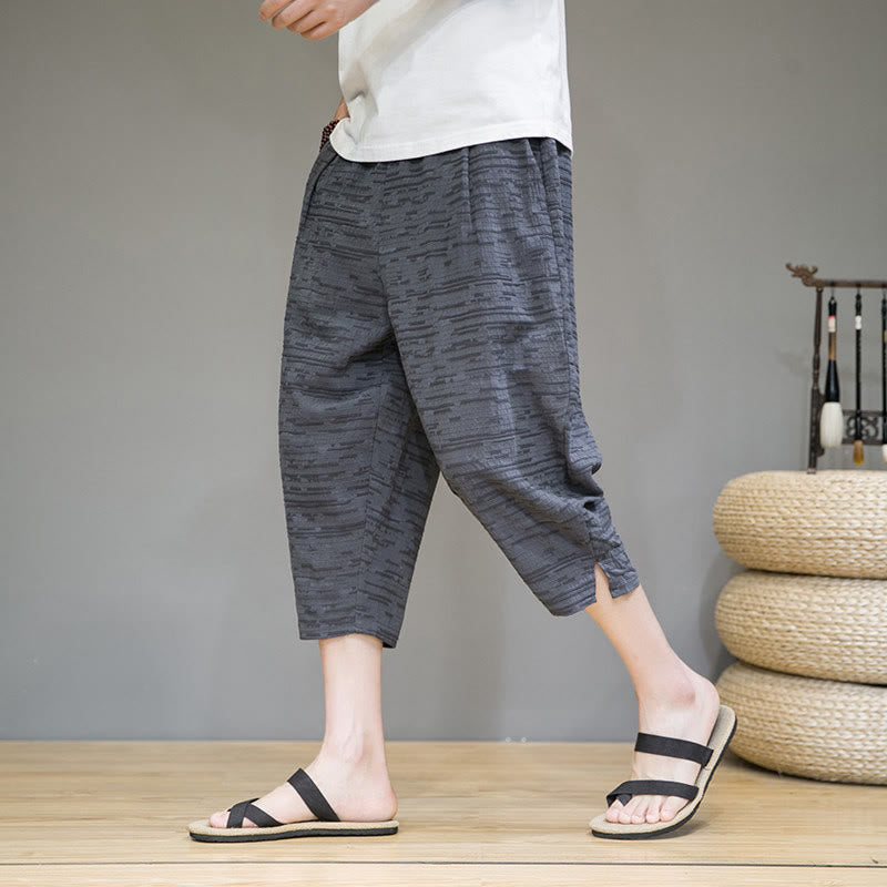 Buddha Stones Pantalones harem de tres cuartos para hombre, estilo minimalista, con aberturas laterales y bolsillos, ideales para el verano. - Gris pizarra - US/UK/AU44, EU54 (4XL) - image 0