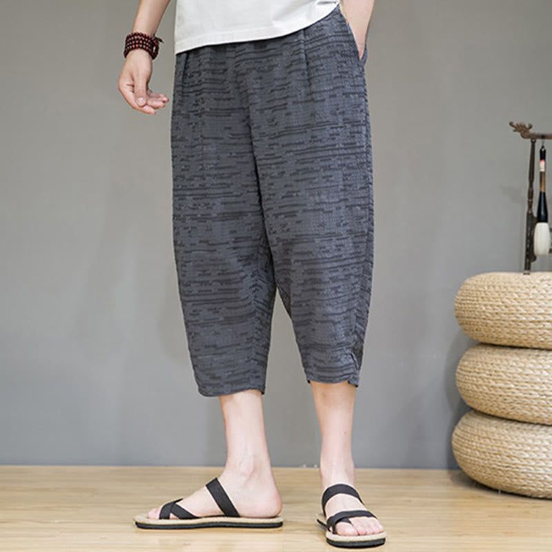 Buddha Stones Pantalones harem de tres cuartos para hombre, estilo minimalista, con aberturas laterales y bolsillos, ideales para el verano. - image 2