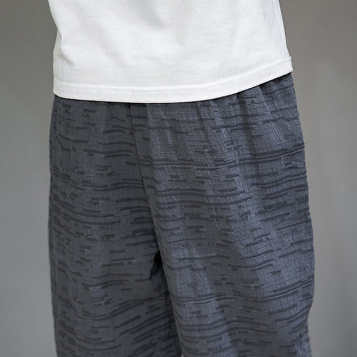 Buddha Stones Pantalones harem de tres cuartos para hombre, estilo minimalista, con aberturas laterales y bolsillos, ideales para el verano. - image 10