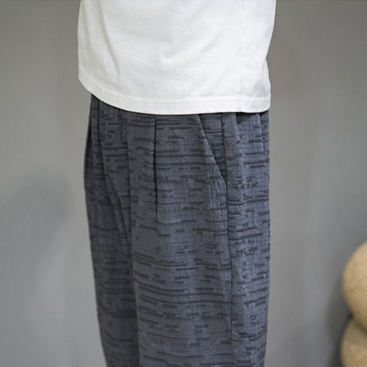 Buddha Stones Pantalones harem de tres cuartos para hombre, estilo minimalista, con aberturas laterales y bolsillos, ideales para el verano. - image 8