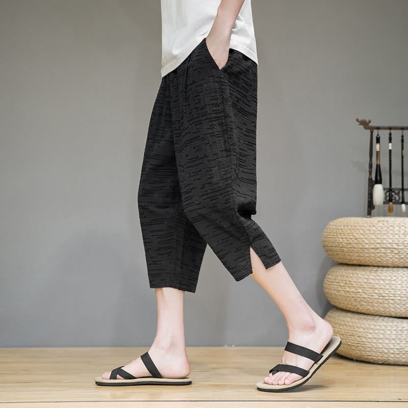Buddha Stones Pantalones harem de tres cuartos para hombre, estilo minimalista, con aberturas laterales y bolsillos, ideales para el verano. - Negro - US/UK/AU44, EU54 (4XL) - image 12