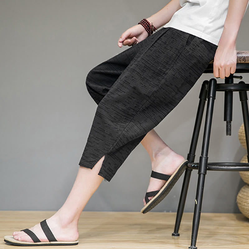 Buddha Stones Pantalones harem de tres cuartos para hombre, estilo minimalista, con aberturas laterales y bolsillos, ideales para el verano. - image 19