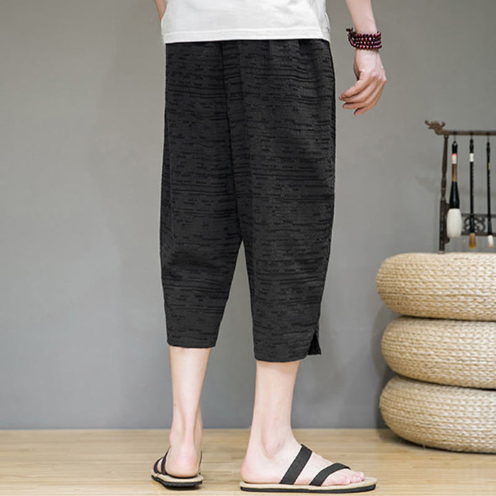 Buddha Stones Pantalones harem de tres cuartos para hombre, estilo minimalista, con aberturas laterales y bolsillos, ideales para el verano. - image 16