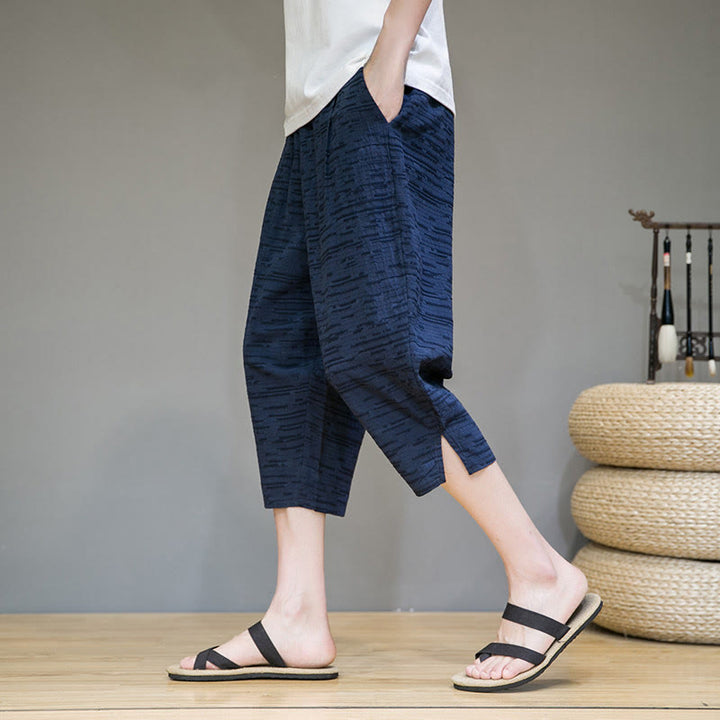 Buddha Stones Pantalones harem de tres cuartos para hombre, estilo minimalista, con aberturas laterales y bolsillos, ideales para el verano. - Azul acero - US/UK/AU44, EU54 (4XL) - image 20