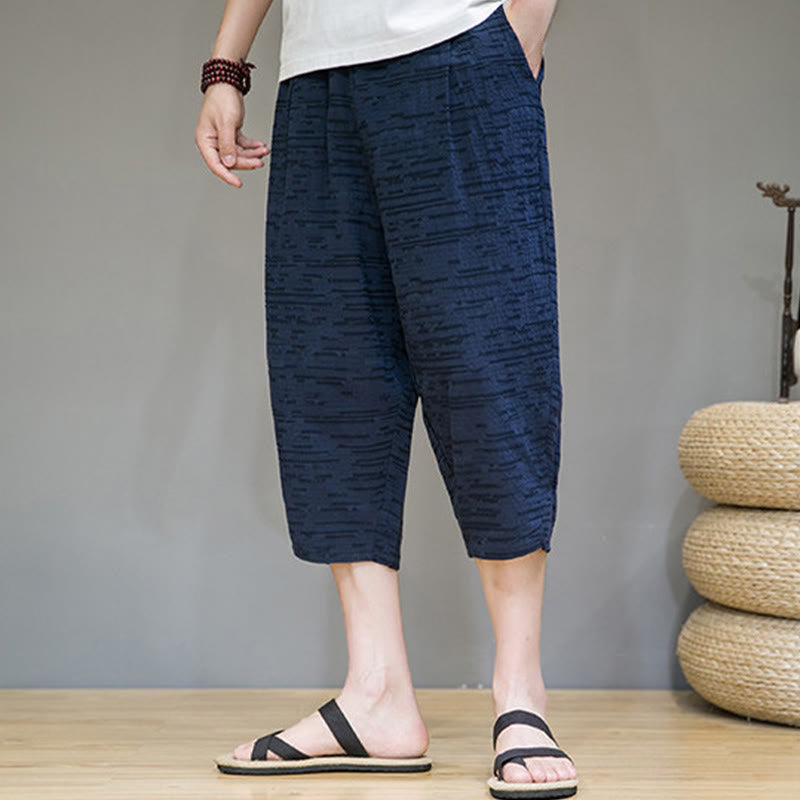 Buddha Stones Pantalones harem de tres cuartos para hombre, estilo minimalista, con aberturas laterales y bolsillos, ideales para el verano. - image 24
