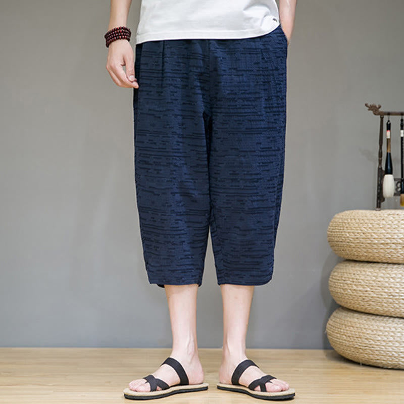 Buddha Stones Pantalones harem de tres cuartos para hombre, estilo minimalista, con aberturas laterales y bolsillos, ideales para el verano. - image 22