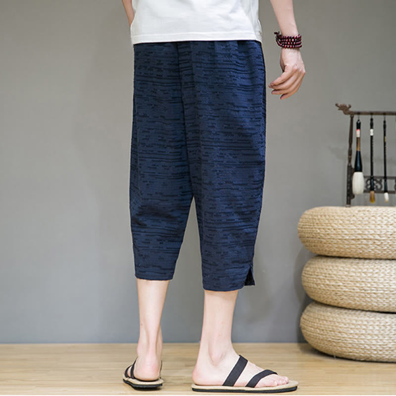 Buddha Stones Pantalones harem de tres cuartos para hombre, estilo minimalista, con aberturas laterales y bolsillos, ideales para el verano. - image 25