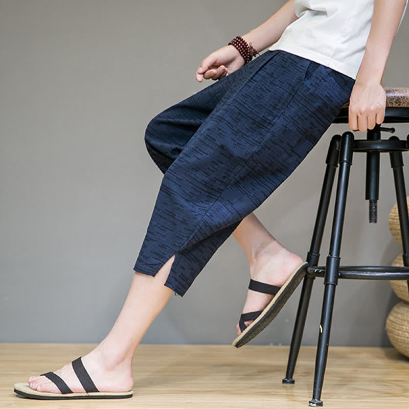 Buddha Stones Pantalones harem de tres cuartos para hombre, estilo minimalista, con aberturas laterales y bolsillos, ideales para el verano. - image 26