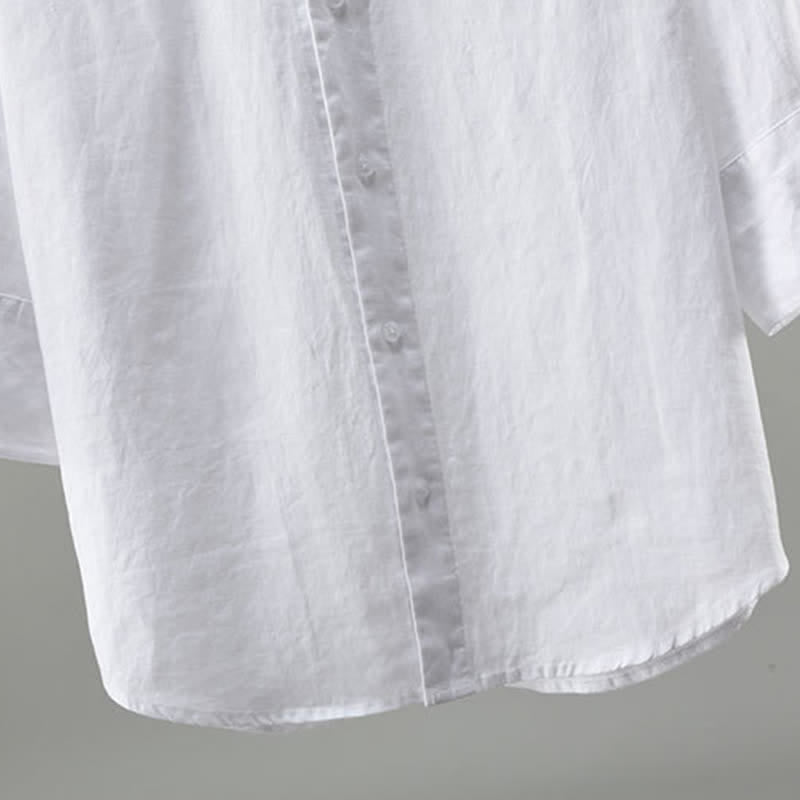 Buddha Stones Camisa minimalista de lino liso de manga tres cuartos para hombre, con botones, ideal para primavera. - image 5